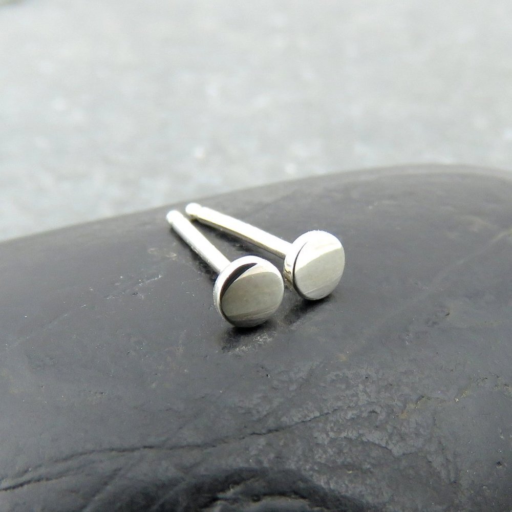 Silver Dot Stud Earrings 4mm Size Artisan Handcrafted Jewelry